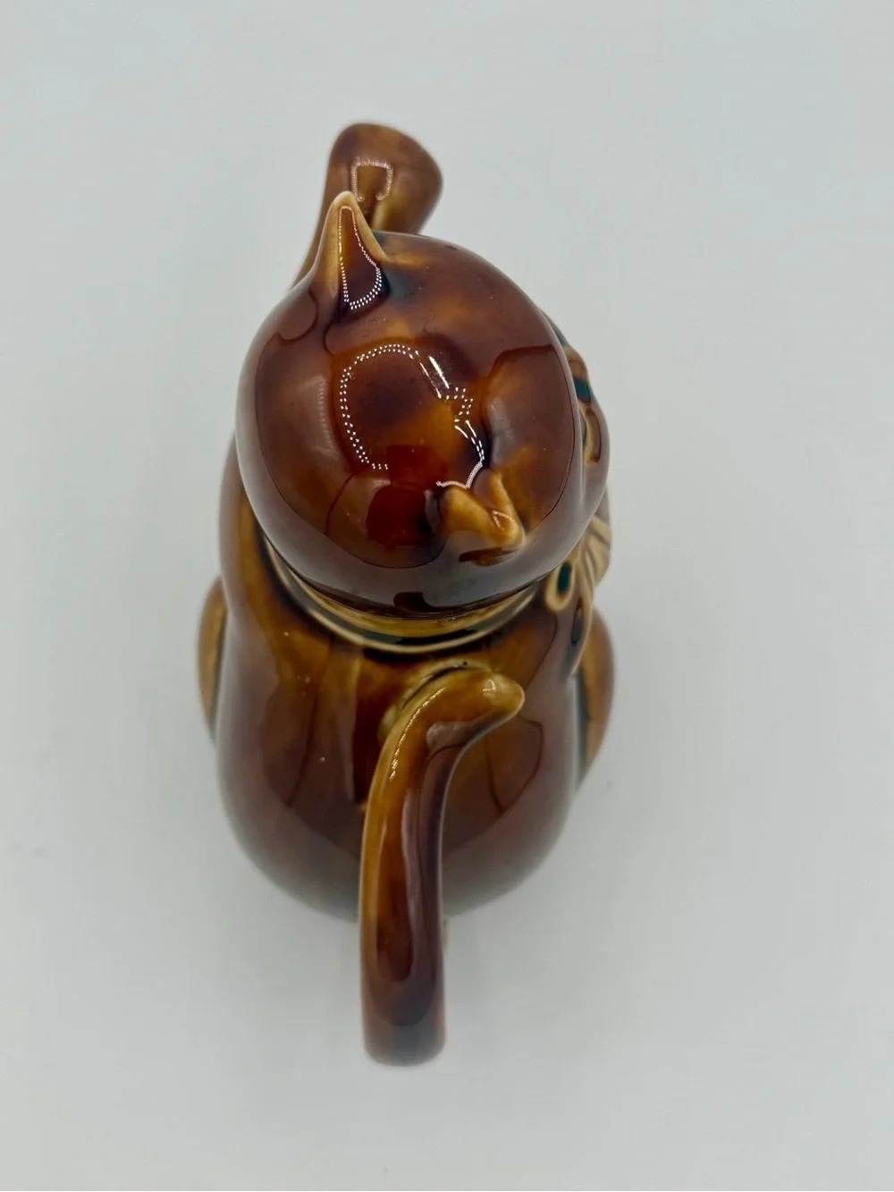 VTG Katoomie Lucky Cat Kitten Brown Glazed Porcelain Teapot Paw Spout China